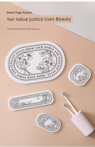 Diatomit Emici Paspas - Üçlü Set - Fransız Desenli - 11