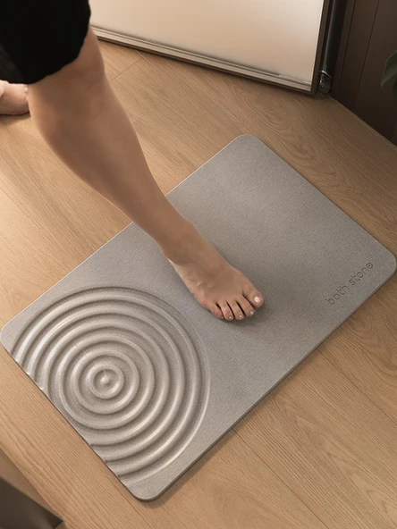 Kaymaz Diatomit Emici Banyo Paspası - Kare Gri Su Damlası Desenli - 39x60cm - 4