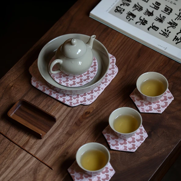 Desenli Brokar Çay Altlığı - Pembe Yuvarlak - 5