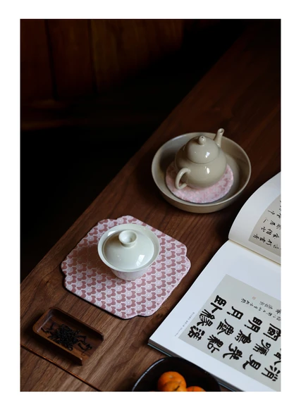 Desenli Brokar Çay Altlığı - Pembe Yuvarlak - 9