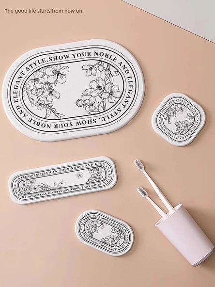 Diatomit Emici Paspas - Üçlü Set - Fransız Desenli - 2