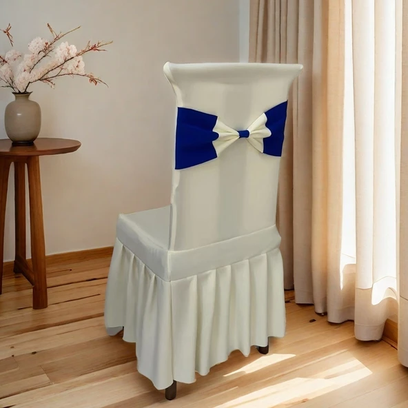 Elastik Polyester Sandalye Kılıfı - Krem Beyazı ve Kemerli
