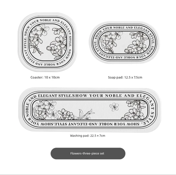Diatomit Emici Paspas - Üçlü Set - Fransız Desenli