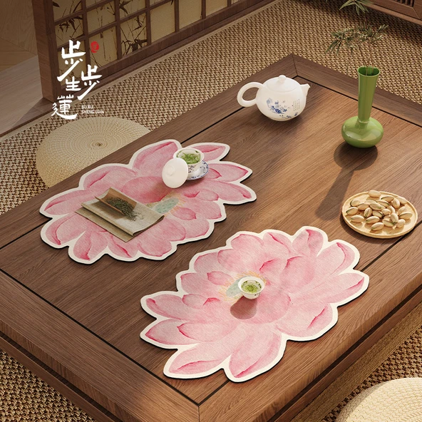 Çin Tarzı Lotus Çay Altlığı - Şanslı Lotus Desenli - 50x80cm