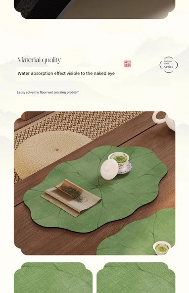 Çin Tarzı Lotus Çay Altlığı - Lotus Yaprağı Şekilli - 30x50cm - Resim 11