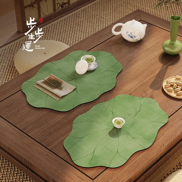 Çin Tarzı Lotus Çay Altlığı - Lotus Yaprağı Şekilli - 50x60cm