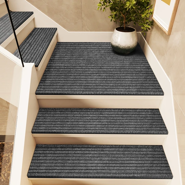 Yedi Çizgili Merdiven Basamağı Halısı - Gri 26 x 90cm