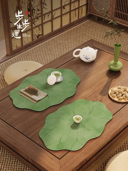 Çin Tarzı Lotus Çay Altlığı - Lotus Yaprağı Şekilli - 30x50cm - Resim 2