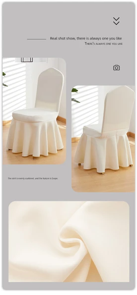 Elastik Otel Banket Sandalye Kılıfı - Saf Beyaz Etek - Resim 11