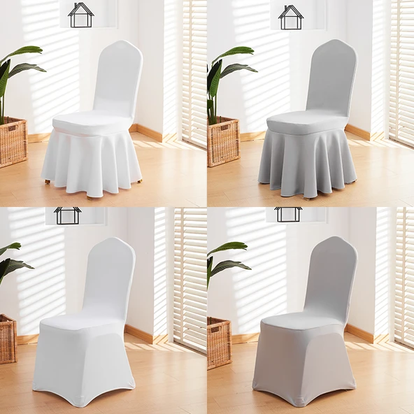 Elastik Otel Banket Sandalye Kılıfı - Saf Beyaz Etek - Resim 2