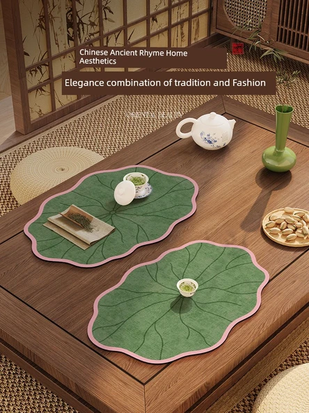 Çin Tarzı Lotus Çay Altlığı - Lotus Yaprağı Şekilli - 30x50cm - Resim 3