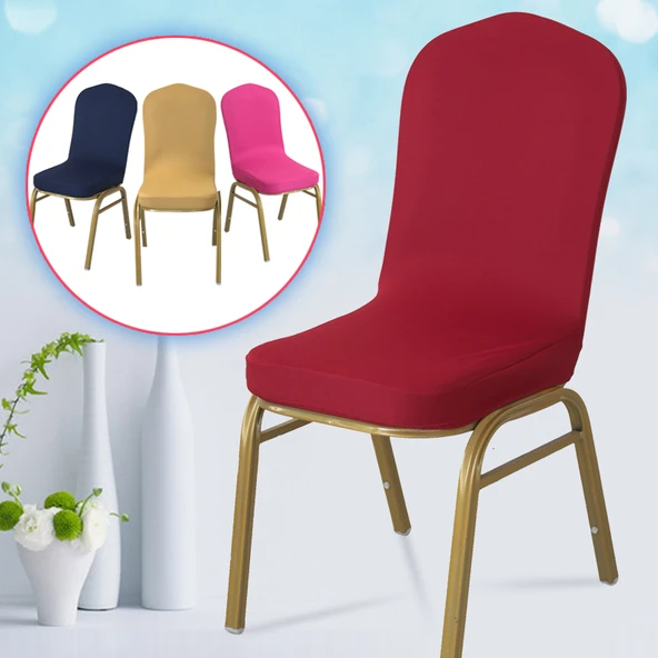 Streç Otel Banket Arkası Yemek Sandalyesi Kılıfı - Kırmızı - 2