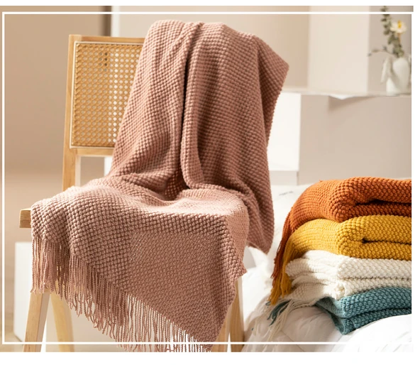 Nordik Retro Örgü Battaniye - Morandi 127cm * 260cm (püsküllü) - 11