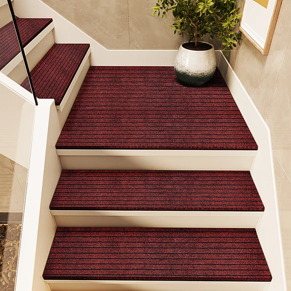 Yedi Çizgili Merdiven Basamağı Halısı - Bordo 80 x 80cm