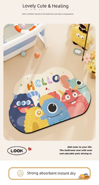 Diyatomit Banyo Paspası 40x60cm - G Merhaba Küçük Canavar-2 - 10