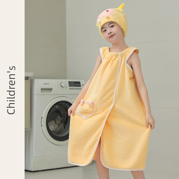 Giyilebilir Banyo Havlu Eteği - Kayısı Sarısı (Çocuk 120-150cm) - Banyo Eteği (bonesiz)