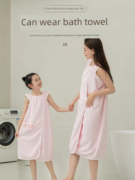 Giyilebilir Banyo Havlu Eteği - Açık Mavi (Desenli) - Banyo Eteği + Saç Bonesi - 2