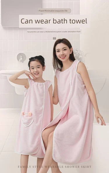 Giyilebilir Banyo Havlu Eteği - Bej (Desenli) - Banyo Eteği + Saç Bonesi - 8