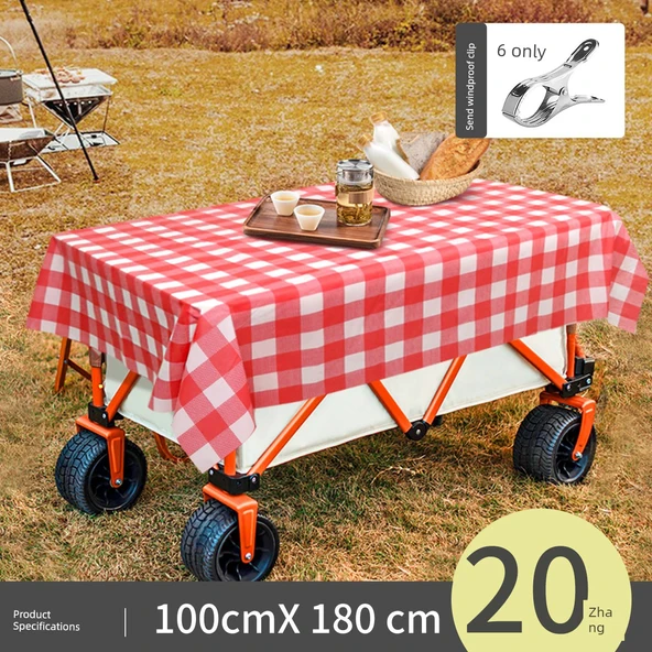Katlanabilir Su Geçirmez Piknik Örtüsü - Kırmızı Ekose 1.0*1.8 m 20 Adet (6 Rüzgar Klipsli)