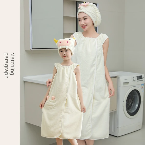 Giyilebilir Banyo Havlu Eteği - Bej (Desenli) - Banyo Eteği (bonesiz)