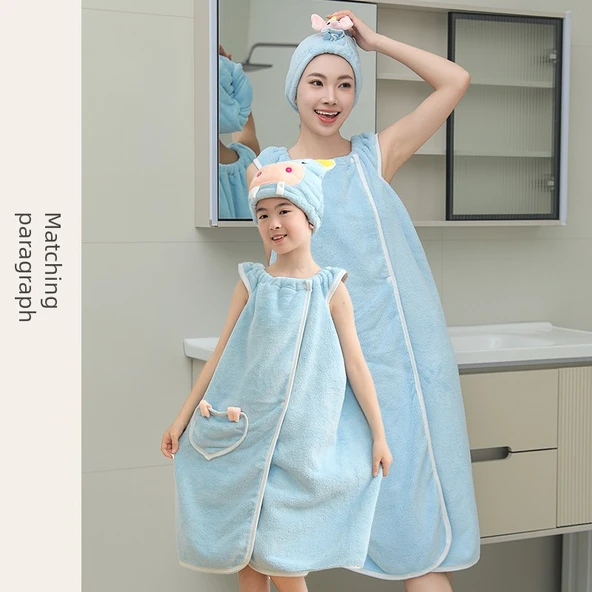 Giyilebilir Banyo Havlu Eteği - Açık Mavi (Desenli) - Banyo Eteği (bonesiz)