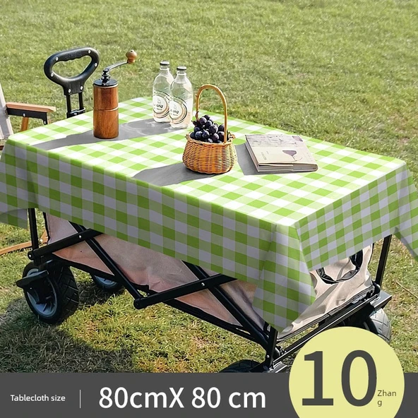 Katlanabilir Su Geçirmez Piknik Örtüsü - Yeşil Kareli 0.8*0.8 m 10 Adet