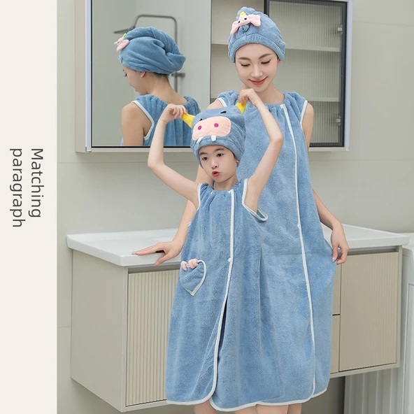 Giyilebilir Banyo Havlu Eteği - Mavi Gri (Desenli) - Banyo Eteği (bonesiz)