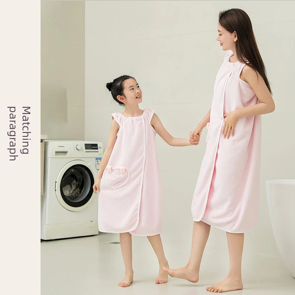 Giyilebilir Banyo Havlu Eteği - Açık Pembe (Desenli) - Banyo Eteği (bonesiz)