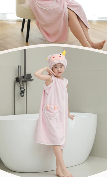 Giyilebilir Banyo Havlu Eteği - Bej (Desenli) - Banyo Eteği + Saç Bonesi - 11