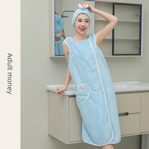 Giyilebilir Banyo Havlu Eteği - Açık Mavi (Yetişkin 150-175cm) - Banyo Eteği (bonesiz)