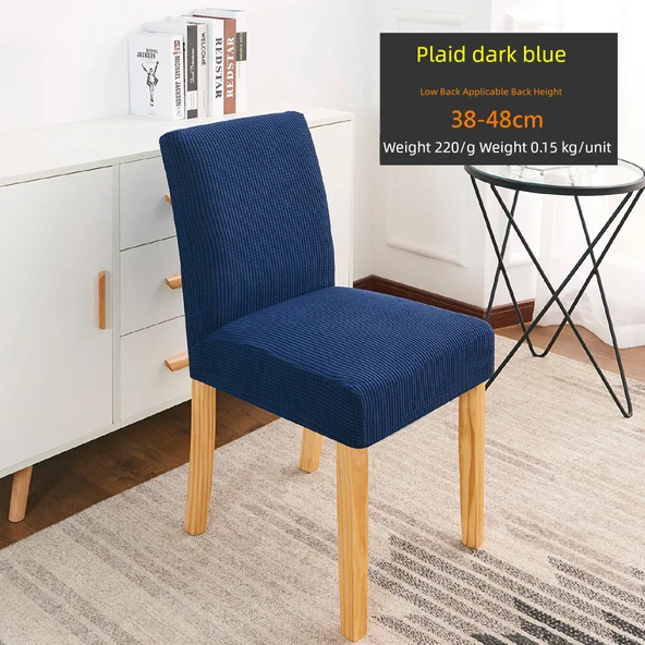 Ekose Desenli Polar Sandalye Kılıfı - Koyu Mavi - Düşük Sırtlı (38-48cm)