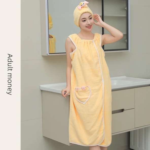 Giyilebilir Banyo Havlu Eteği - Kayısı Sarısı (Yetişkin 150-175cm) - Banyo Eteği (bonesiz)