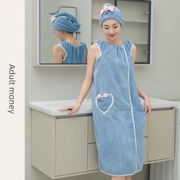 Giyilebilir Banyo Havlu Eteği - Mavi Gri (Yetişkin 150-175cm) - Banyo Eteği (bonesiz)