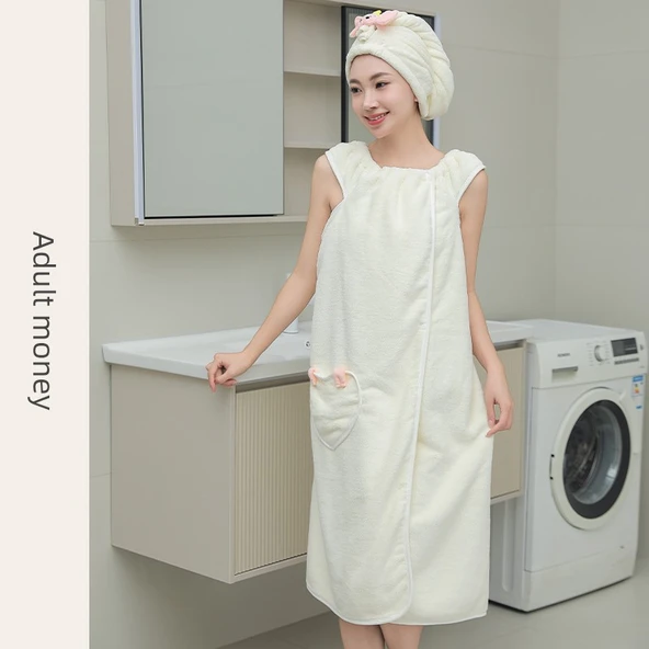 Giyilebilir Banyo Havlu Eteği - Bej (Yetişkin 150-175cm) - Banyo Eteği ( bonesiz)