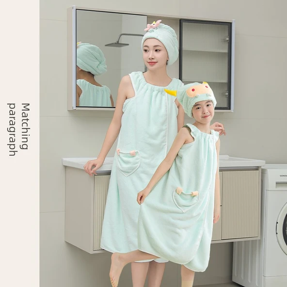 Giyilebilir Banyo Havlu Eteği - Açık Yeşil (Desenli) - Banyo Eteği (bonesiz)