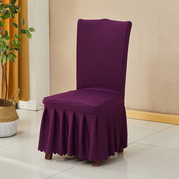 95x42cm Koyu Mor Ahşap Sandalye Kılıfı - Streç ve Kalın