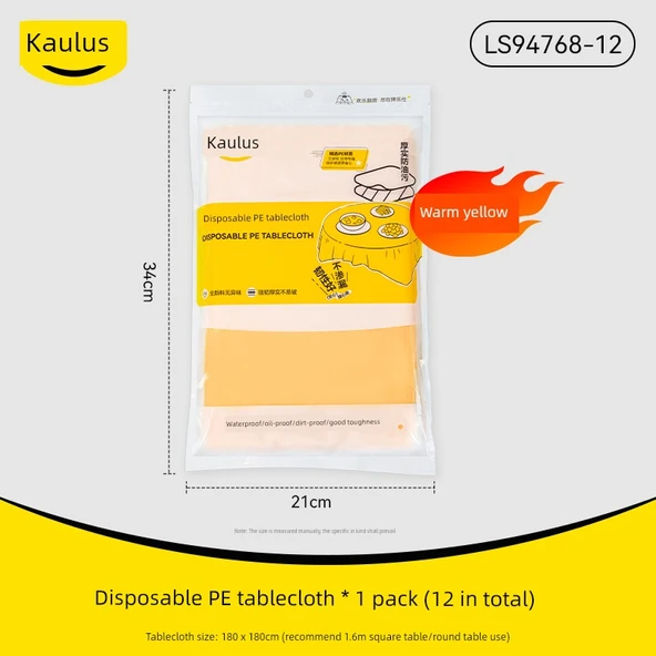 Tek Kullanımlık Masa Örtüsü - Sıcak Sarı Büyük Boy 1.8m x 1.8m (12 Adet, 1 Paket)