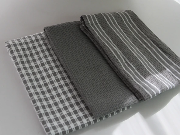 Minimalist Çok Amaçlı Mutfak Havlusu - Gri (3 Çizgili) - 45x65cm