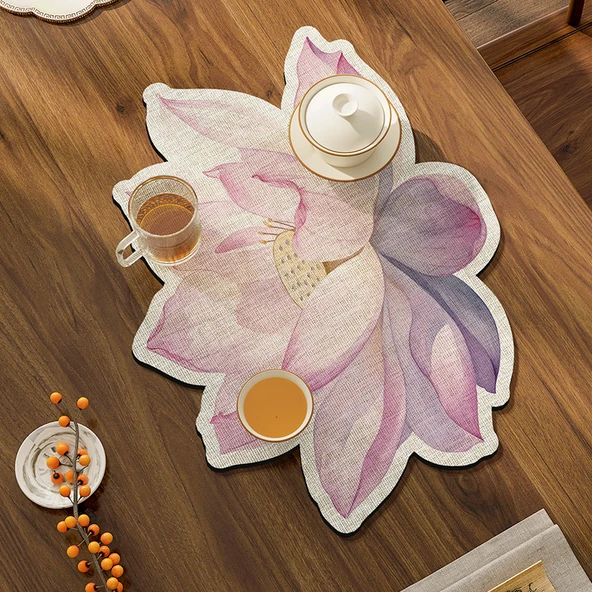 Lotus Diatomit Çamuru Çay Matı - Lotus Desenli 30x45cm