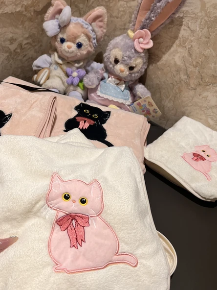 Japon Stili Mercan Polar Emici Banyo Havlu Seti - Beyaz Bone - 3