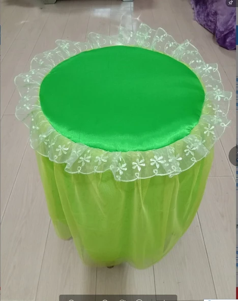Dantelli Yuvarlak Tabure Kılıfı - Taro Moru - 34-35cm Çap - 45cm Yükseklik - 10