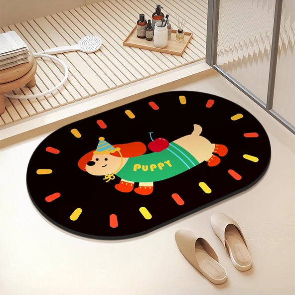 Kaymaz Banyo Paspası - 60x90cm - Mutlu Yavru Desenli