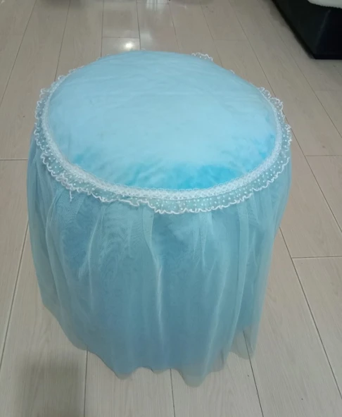 Dantelli Yuvarlak Tabure Kılıfı - Pembe - 30-31cm Çap - 45cm Yükseklik - 3
