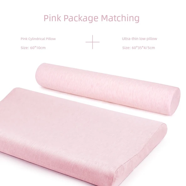 Uyku Seti: 10cm Silindir Yastık + Ultra İnce Yastık - Pembe Kılıflı