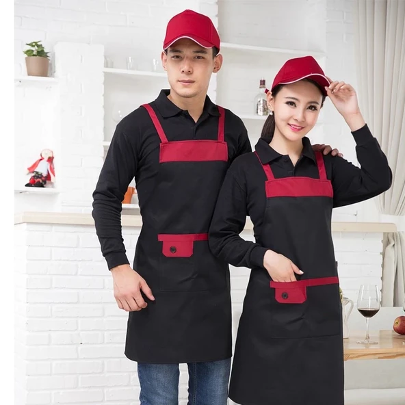 Tam Boy Mutfak Önlüğü - Kahve Beyaz Kuşaklı - Resim 4