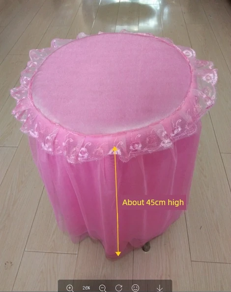 Dantelli Yuvarlak Tabure Kılıfı - Pembe - 30-31cm Çap - 45cm Yükseklik - 7