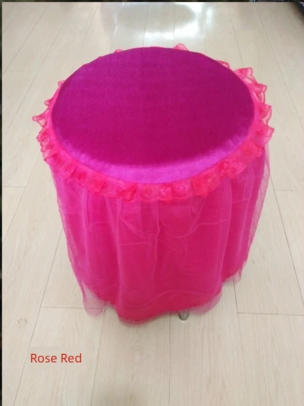 Dantelli Yuvarlak Tabure Kılıfı - Pembe - 30-31cm Çap - 45cm Yükseklik - 9
