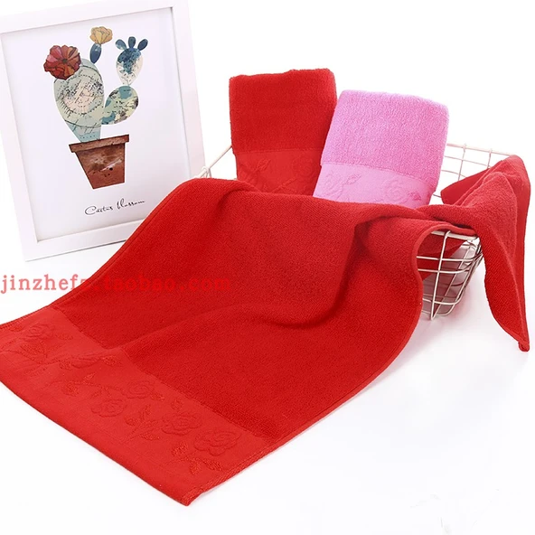 Kırmızı Çiçek Desenli Fiber Düğün Yüz Havlusu - 35x75 cm - 60g - 5