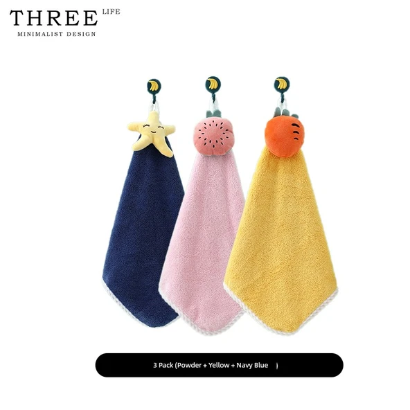 Çizgi Film Desenli El Havlusu - 3'lü Paket (Pembe + Sarı + Lacivert)