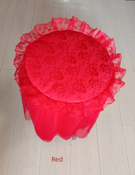 Dantelli Yuvarlak Tabure Kılıfı - Taro Moru - 32-33cm Çap - 45cm Yükseklik - 4